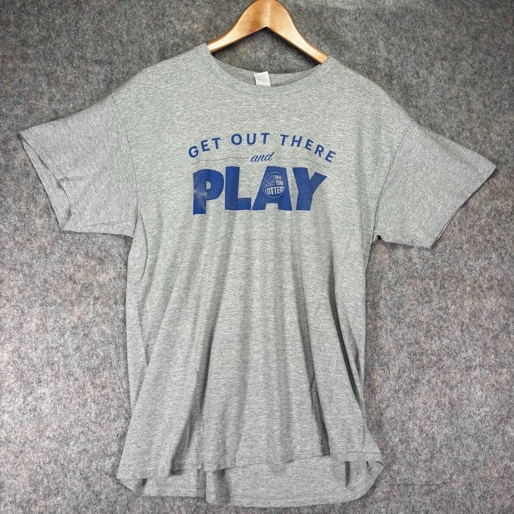 New York Lottery Play Print Mens Short Sleeve Gray TShirt L Get out There Gildan